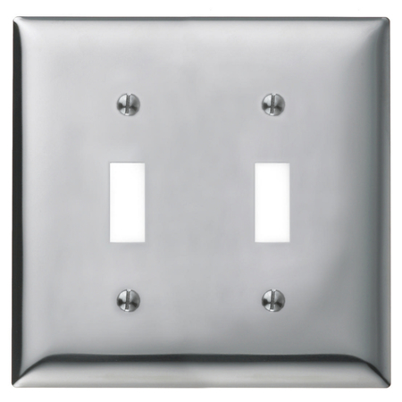 HUBBELL WIRING DEVICE-KELLEMS Wallplates and Boxes, Metallic Plates, 2- Gang, 2) Toggles, Standard Size, Chrome Plated Steel SCH2